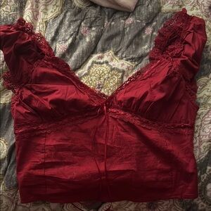 LA Hearts Crimson Lace Top